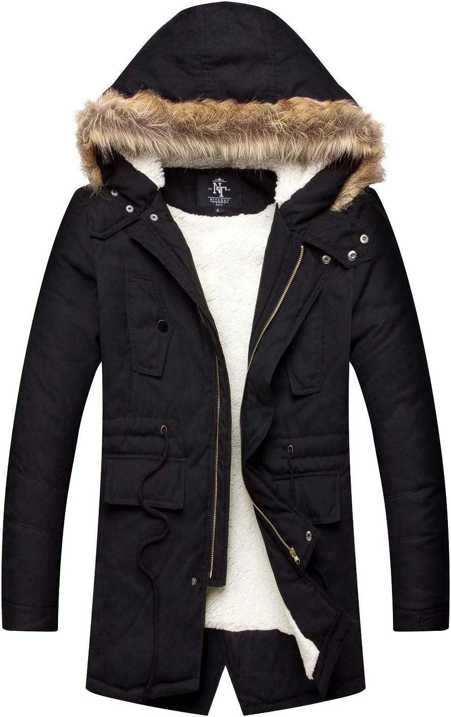 Men's Hooded Faux Fur Lined Warm Coats Outwear Winter Jackets