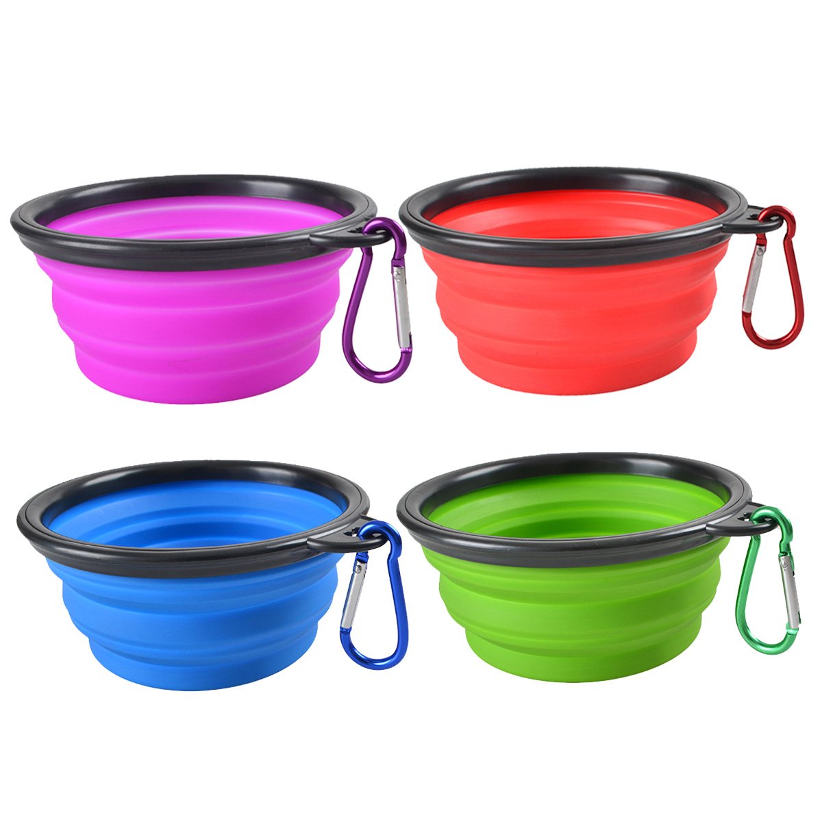 4-Pack Collapsible Pet Dog Cat Bowl,Guardians Portable Travel Foldable Silicone Food Bowl Water Feeder Bowl with Carabiner Clip