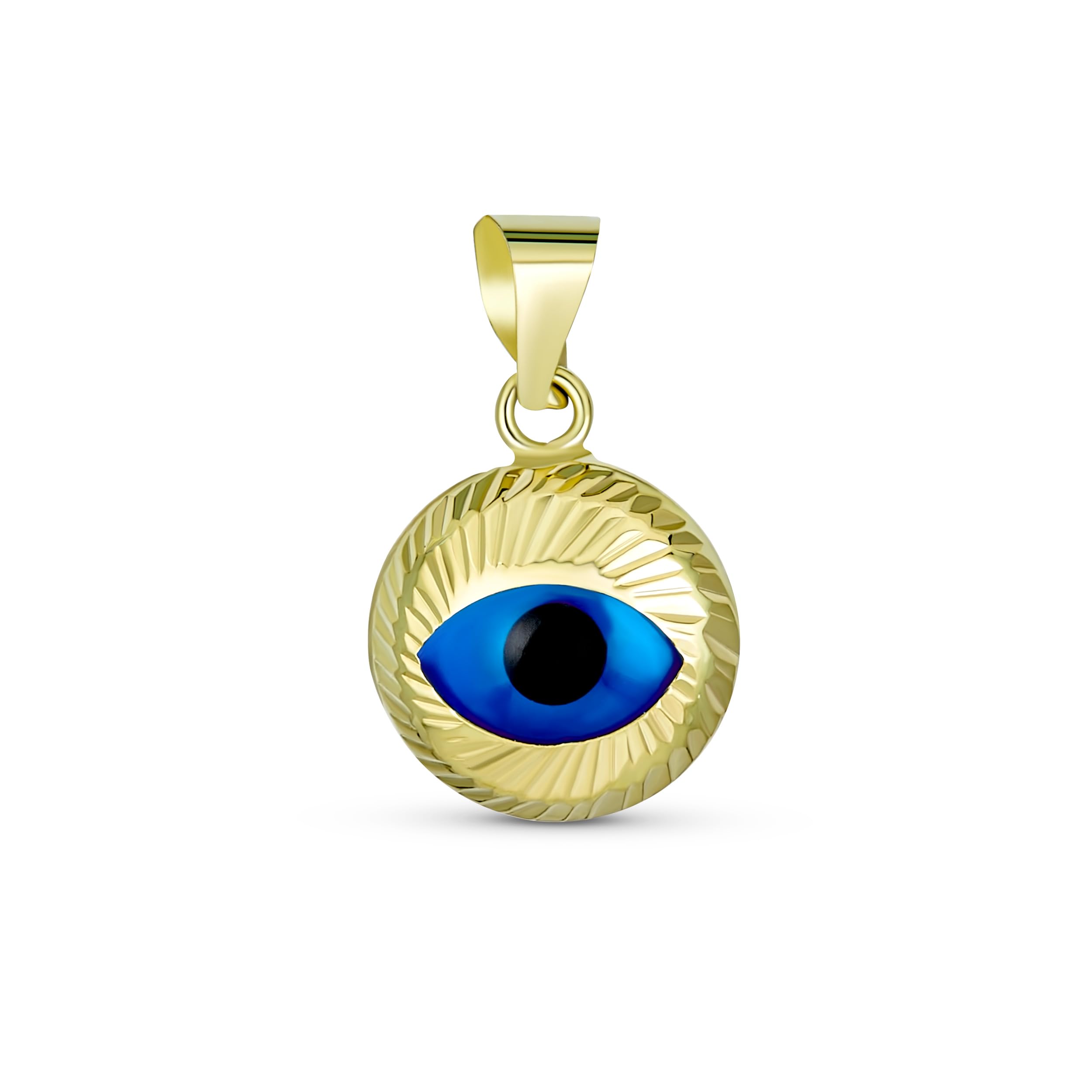 Bling Jewelry Turkish Real Yellow Gold Spiritual Protection Amulet Round Circle Moving Floating Evil Eye Charm Pendant For Women For Teen No Chain