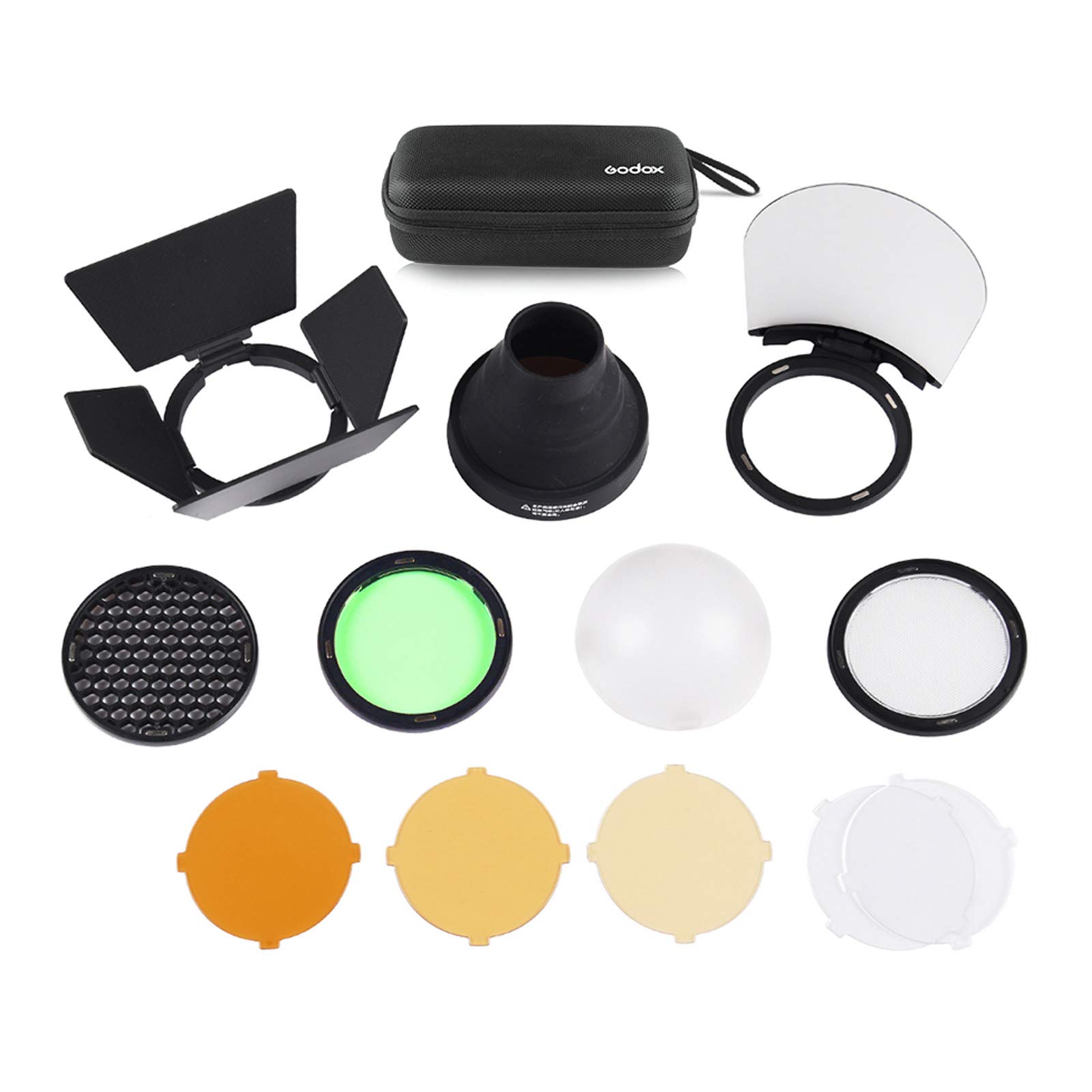Godox AK-R1 Pocket Flash Light Accessories Kit with Dome Diffuser/Diffuser Plate/Four-wing Reflector/Honey Comb/Bounce Card/Color Filters/Snoot for Godox H200R Round Flash Head AD200 Accessories