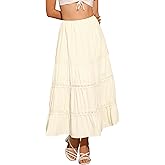 Allegra K Summer Maxi Skirt for Women's Elastic High Waist Lace Trim Flowy Tiered Long Skirts