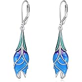 YFN Tulip Flower Earrings Sterling Silver Blue Purple Flower Dangling Dangle Drop Earrings Floral Jewelry Gifts for Women