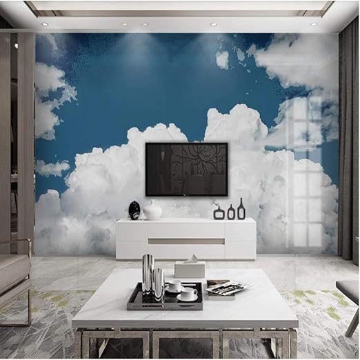 Amazon Ywwz N メーカーカスタムモダン青い空白い雲子供部屋リビングルームベッドルーム背景壁紙壁画 壁紙