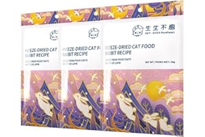 PET-EVER PureFeast Freeze-Dried Raw Cat Food, 97% Animal Origin Dry Food for Cat, High Protein Treat & Topper (Rabbit Recipe - 2.1 Ounce)