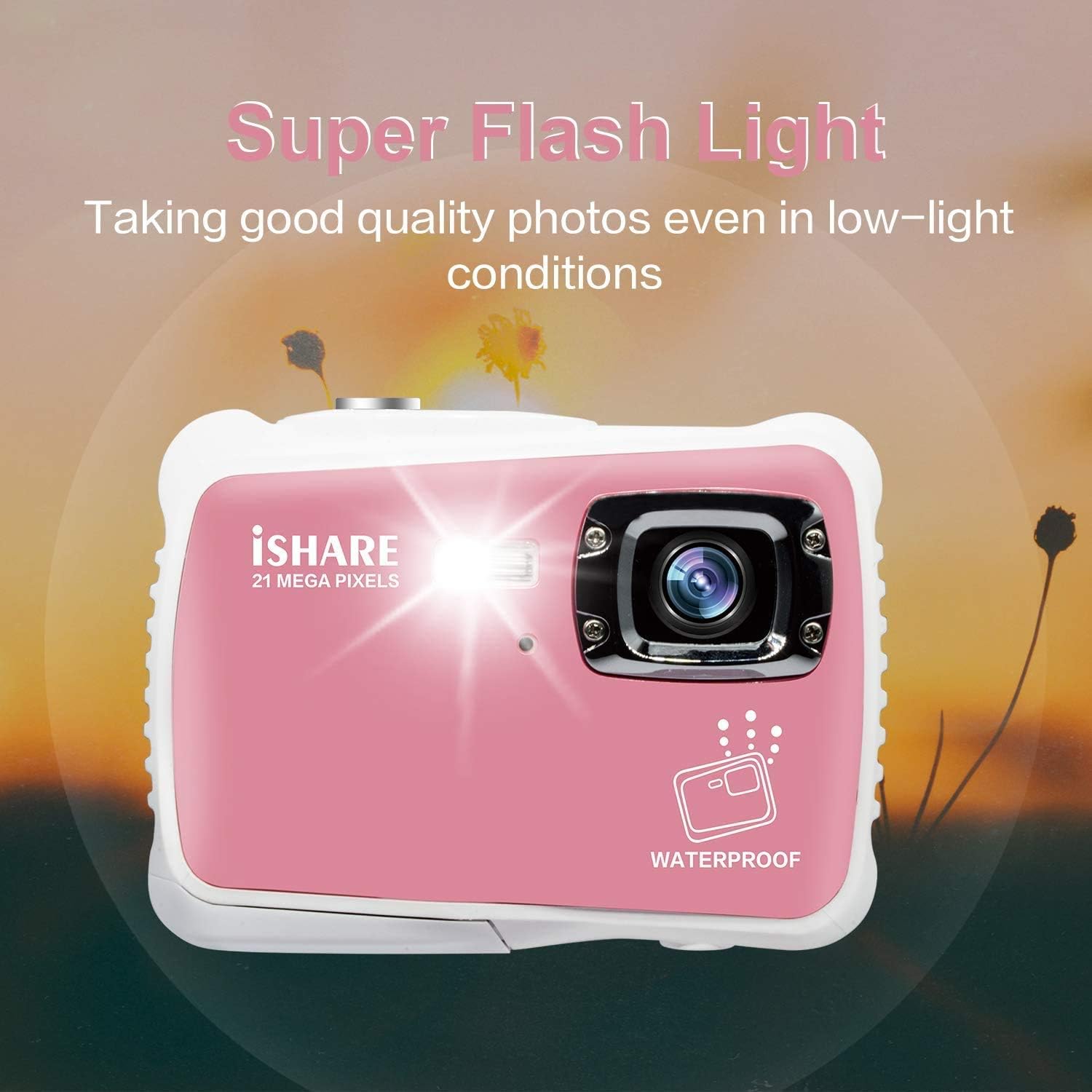 Cocac Underwater Camera 21MP HD Waterproof Digital Camera for Kids with 2.0" LCD 8X Digital Zoom Flash and Mic for Girls/Boys 2-5-10-15 Pink with 2 Batteries Max Support 32GB Card(not Included) : Camera & Photo