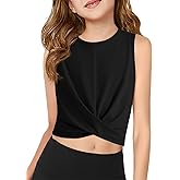 Girls Tank Tops Kids Athletic Twist Front Sleeveless Workout Crop Tops for Running Yoga Dance 5-14 Years