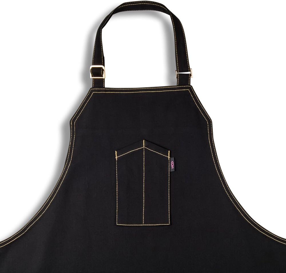 AOSbySOSA Black Professional Chef Apron/Bib with gold double stitching| Adjustable with Pockets - Aprons by Chef Angelo Sosa {Truffle Dawg}