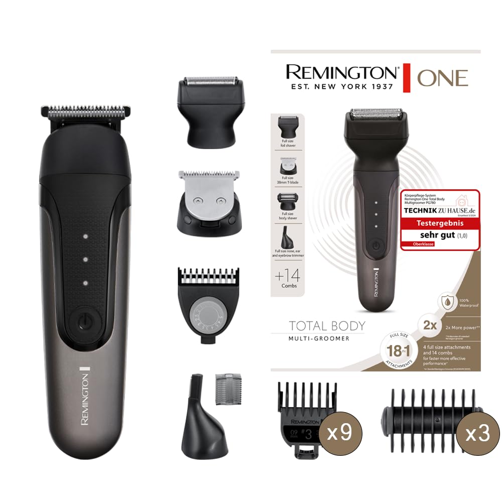 Remington ONE Multi-Haarschneidemaschine & Barttrimmer [inkl.18 Aufsteckköpfe/-kämme] Haarschneider, Bartschneider, Köper-/Nasen-/Ohr- & Augenbrauentrimmer (wasserdicht,Lithium) Multi-Groomer PG780