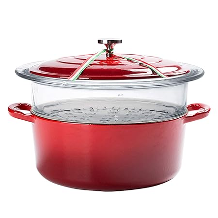 XCXDX Olla De Esmalte De Hierro Fundido Rojo De 24 Cm con Vaporera ...