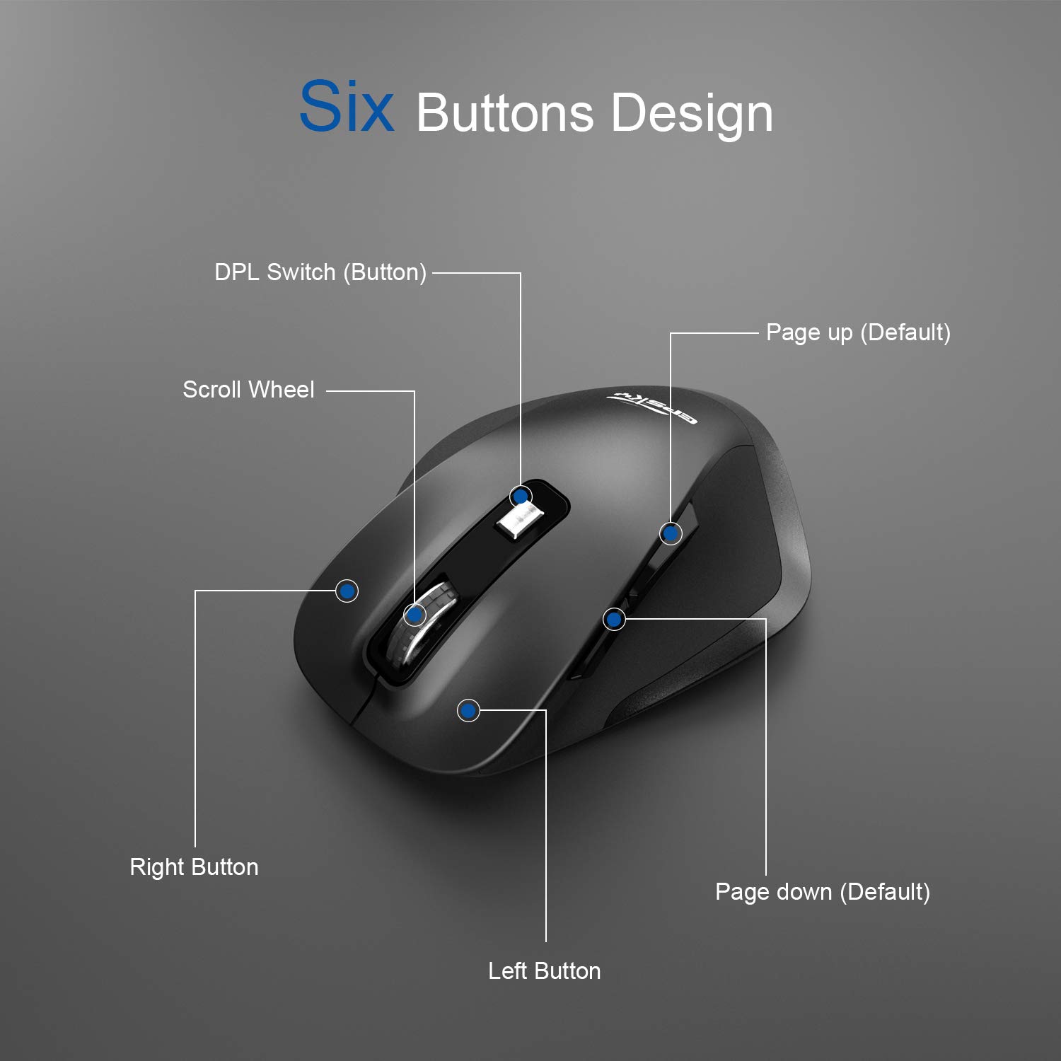 EPSKY 5 Adjustable DPI Levels, 6 Buttons 2.4G Wireless Mouse Portable Mobile Optical Mouse with USB Receiver, Orange