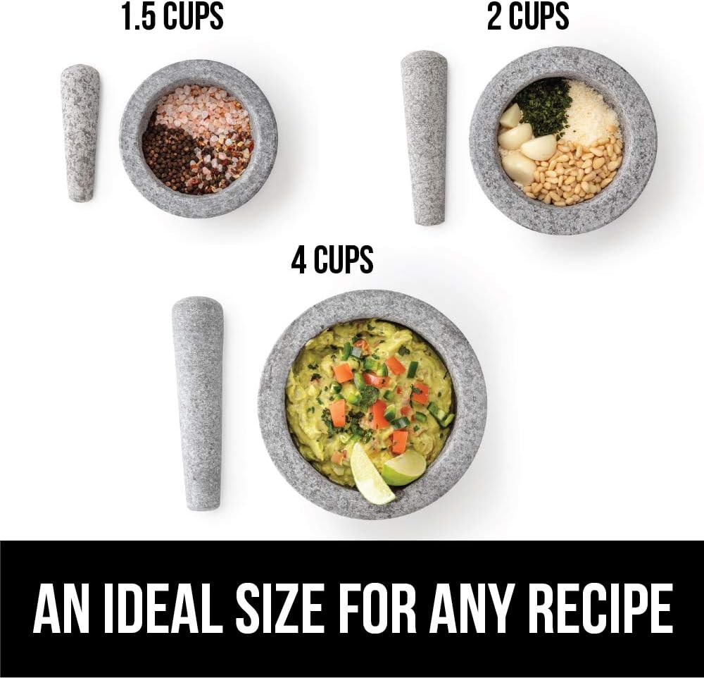 Gorilla Grip Original Mortar and Pestle Set, Slip Scratch Resistant Bottom, Heavy Duty Polished Granite Guacamole Molcajete Bowl Kitchen Spices, Herbs, Pesto Grinder, Small 5 Inch Holds 1.5 Cups, Gray: Kitchen & Dining