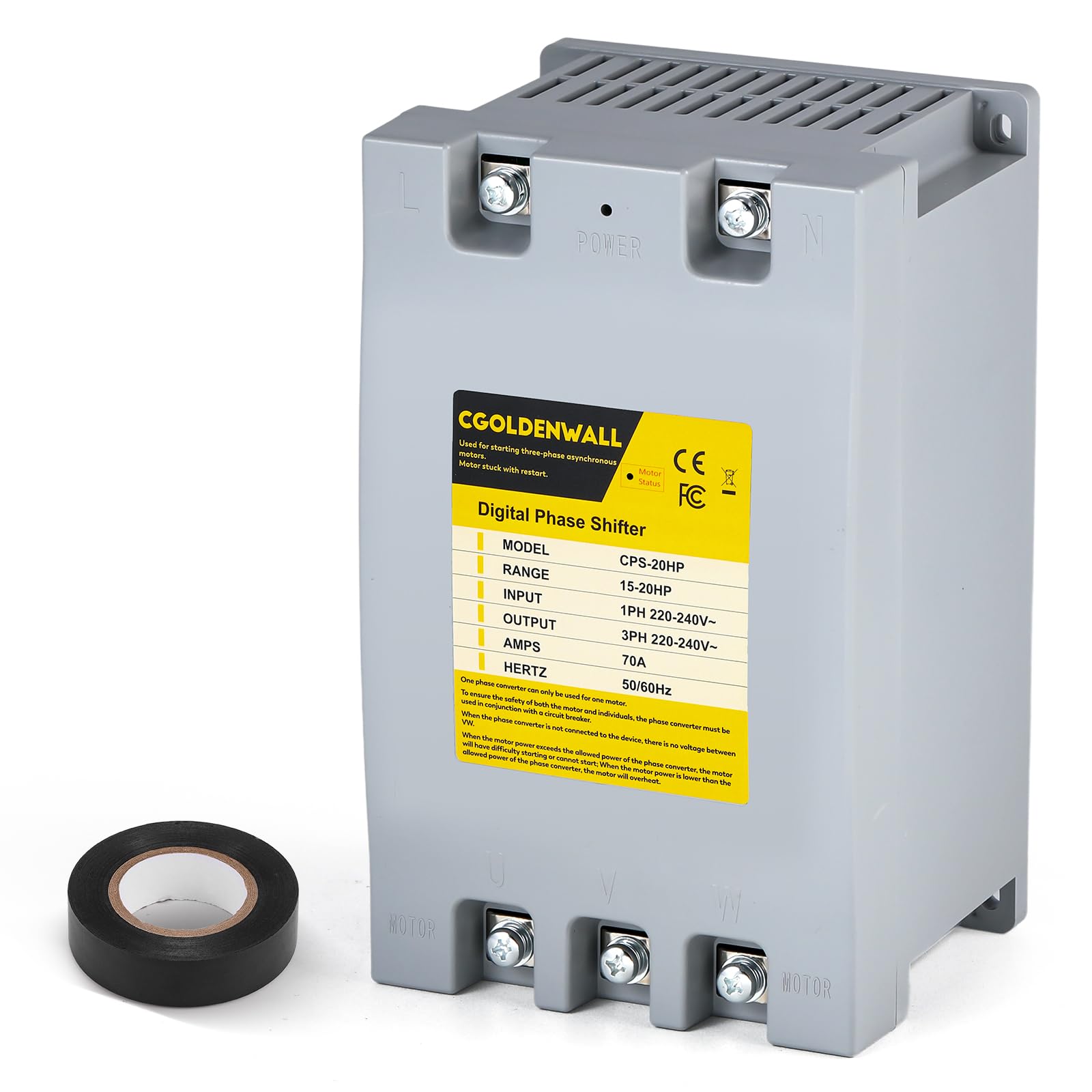 Photo 1 of CGOLDENWALL Single Phase to 3 Phase Converter 20HP/15KW 70A 220V-240V Input/Output Digital Phase Shifter, 20HP/15KW Rated Load, 15HP/11KW Heavy Loads, One Converter for One Motor