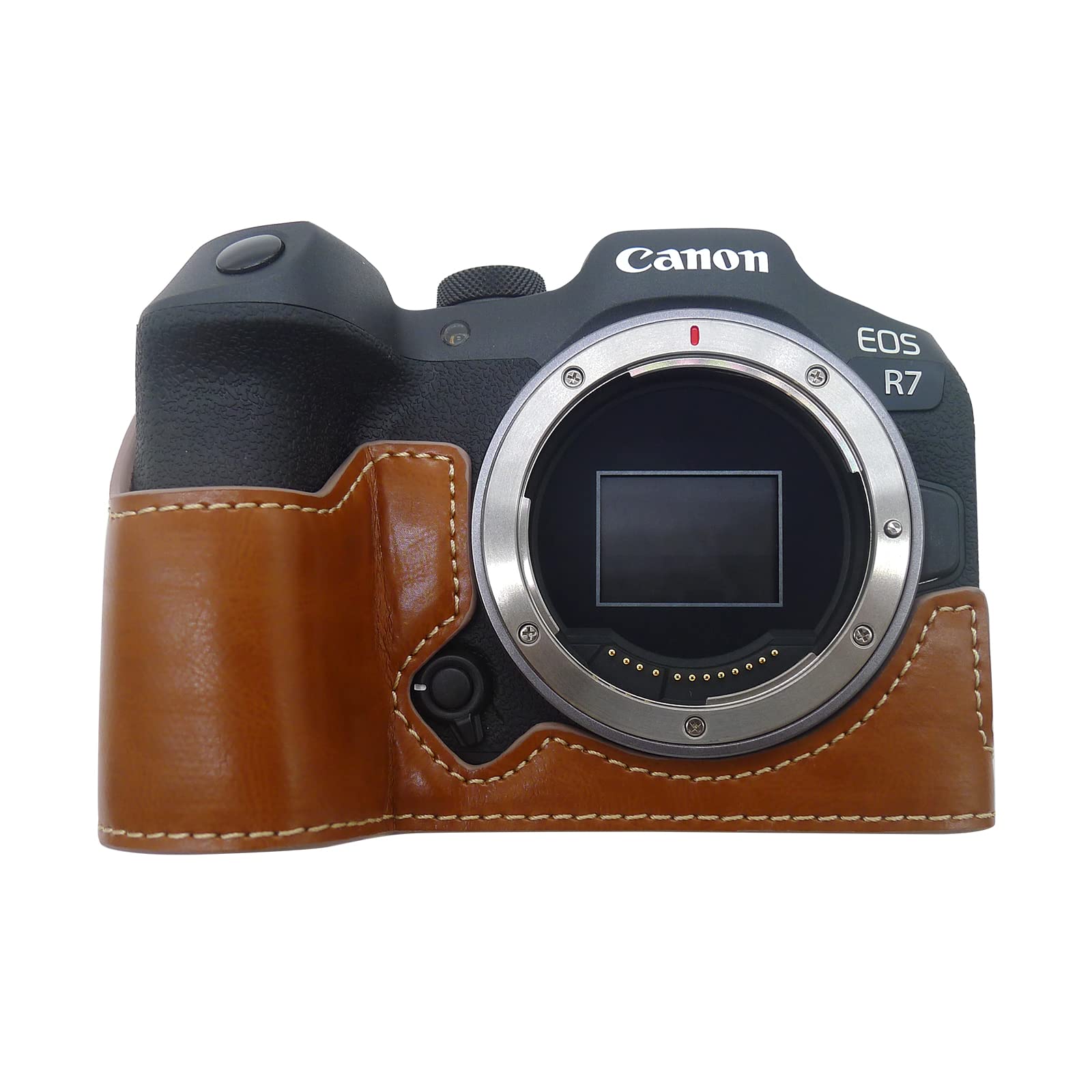 EOS R7 Case, MUZIRI KINOKOO Prorective Case Compatible for Canon EOS R7 Camera - PU Leather Bottom Case with Hand Grip- Brown