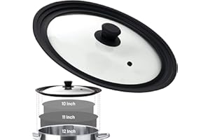 Bezrat Universal Round Lid for Pans, Pots and Skillets Vented Tempered Glass with Graduated Rim Fits 10, 11, 12 inch Cookware – Heat Resistant Handle – Food Safe - Microwave Safe – Dishwasher Safe