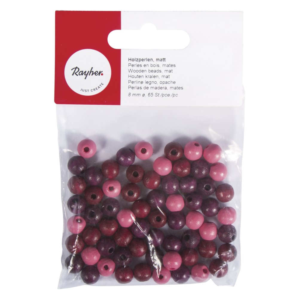 Rayher Wooden Beads Matt 8 mm SB-Bag Pack of 65 red — image 1