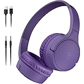 Belkin SoundForm Mini - Wireless Bluetooth Kids Headphones, 30H Battery, 85dB Safe Volume Limit, Built-in Microphone - Toddler On-Ear Earphones for iPhone, iPad, Fire Tablet, Ideal for School - Purple