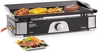 Klarstein Orfeo Gas-Tischgrill - Plancha, 3,5 kW, 350 °C, InstantReady Concept, SNAP-Jet Ignition-System, Stahlplatten-Stärke: 4 mm, herausnehmbare Ölwanne, Edelstahl, schwarz