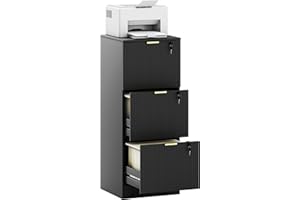 HOMCOM 3 Drawer File Cabinet, Fluted Vertical Filing Cabinet with Lock and Adjustable Hanging Rails for A4 Letter Size Files,