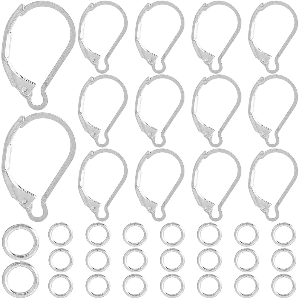 SOFPLATE 1 Box 80Pcs Stainless Steel Earring Hooks Silver Leverback Earring Findings Bulk Huggie Lever Back French Hoop with 100Pcs Jump Rings Ear Wires for jewellery Making Suppiles DIY Craft Women
