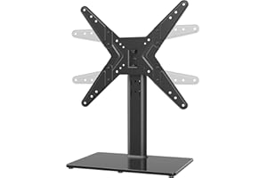 Hemudu Universal Swivel TV Stand/Base Table Top TV Stand for 21 to 50 inch TVs with 90 Degree Swivel, 4 Level Height Adjustable, Heavy Duty Tempered Glass Base, Holds up to 99lbs, HT02B-002