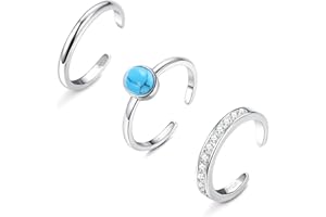 MILACOLATO 3Pcs Sterling Silver Toe Rings for Women 18K White Gold Plated Turquoise CZ Wrap Cuff Simple Band Toe Rings Hypoallergenic Adjustable Toe Rings Summer Beach Foot Jewelry Set