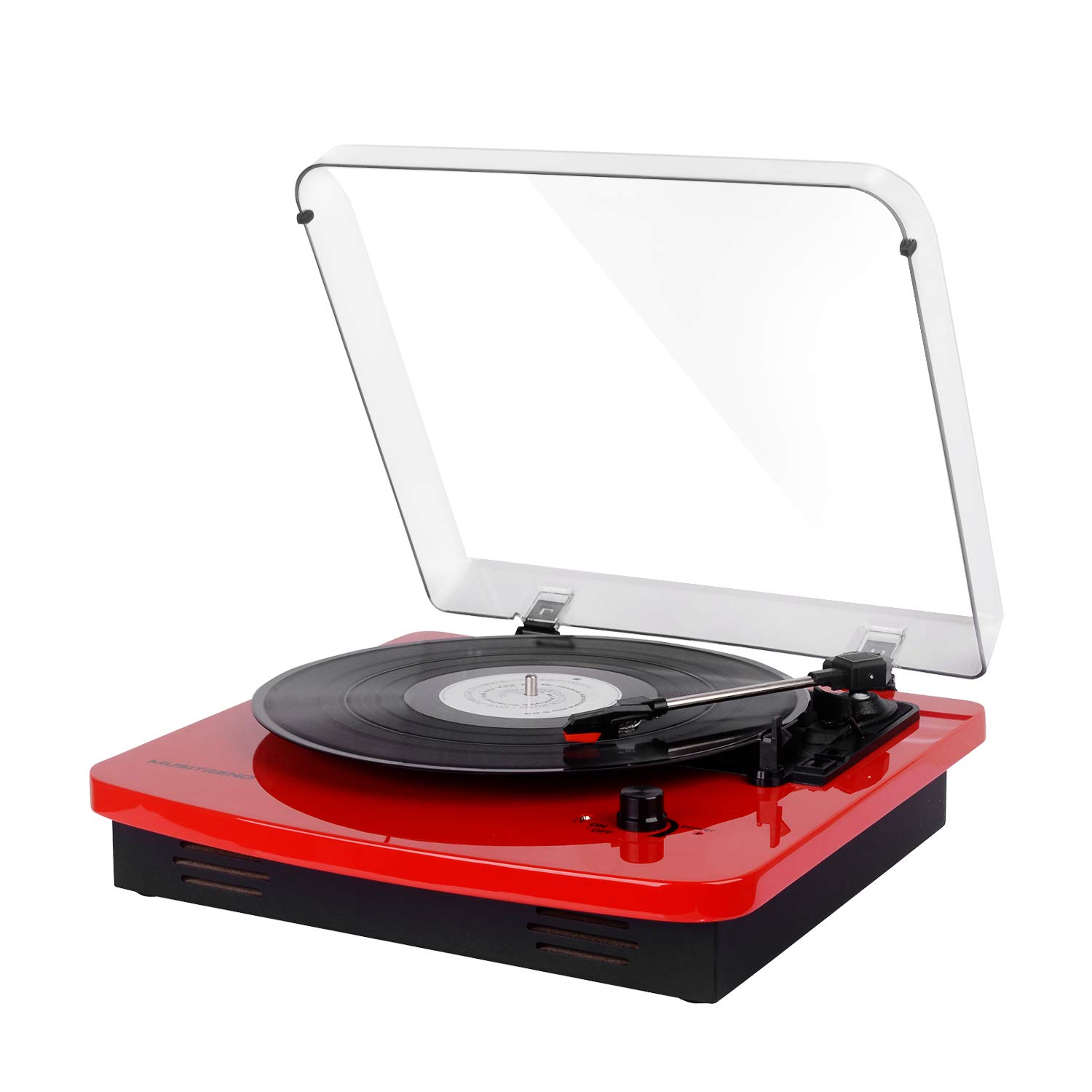 Musitrend LP 3-Speed Turntable with Built-in Stereo Speakers, Vintage Style Record Player Support Vinyl-to-MP3 Recording, RCA Output, Red …