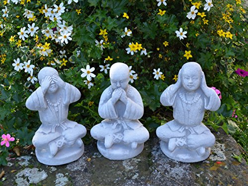 gartendekoparadies.de DREI Buddhas im Set, Steinfigur, H. 25 cm, 11 kg, Grau, frostsicher aus Steinguss für Außenbereich – Bild 3