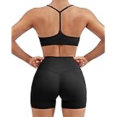 SUUKSESS Workout Sets for Women Y Back Sports Bras Padded Racerback Low Impact Thin Strap Top Biker Shorts with Pockets