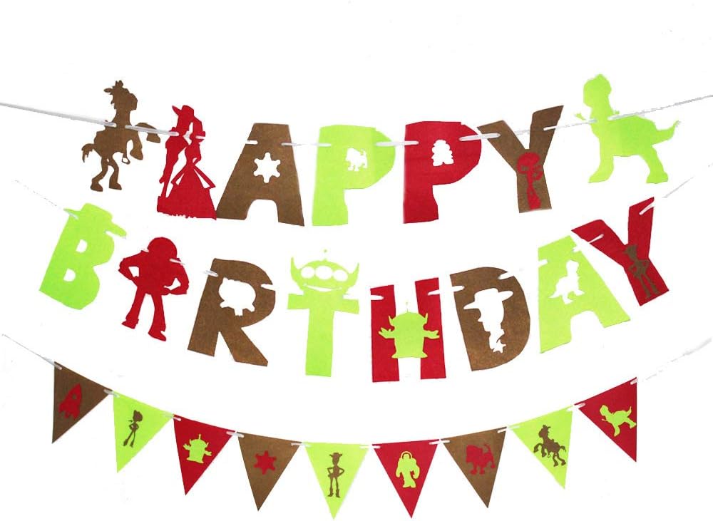 Toy Storys Birthday Party Banner,Happy Birthday and Triangle Banners Decorations for Kids Toys Story Birthday Party Supplies