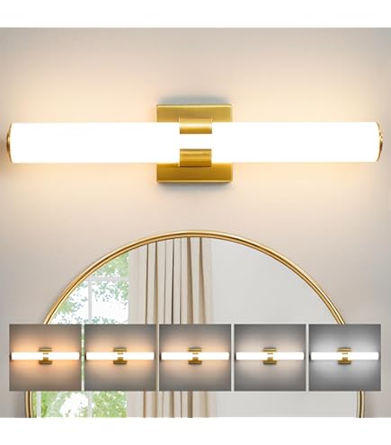 VitaLink Gold 24-Inch Modern Vanity Light – 2-Light Hardwired Bathroom Wall Sconce With Milky White Glass Shade, E12 Bulbs (Not Included)