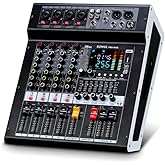 BOMGE 4-Channel Audio Interface Mixer with 256 DSP, Bluetooth 48V Phantom Power, 2x350W Amplifier (4 Ohm) for Studio Recording, DJ Mixing, Karaoke, Concert Party & Streaming​