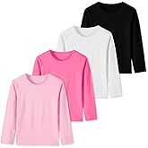 4 Pack Girls Long Sleeve Shirts Kids Cotton Basic Tees Crewneck Fall Tops for Toddler Girls(2T-14Years)