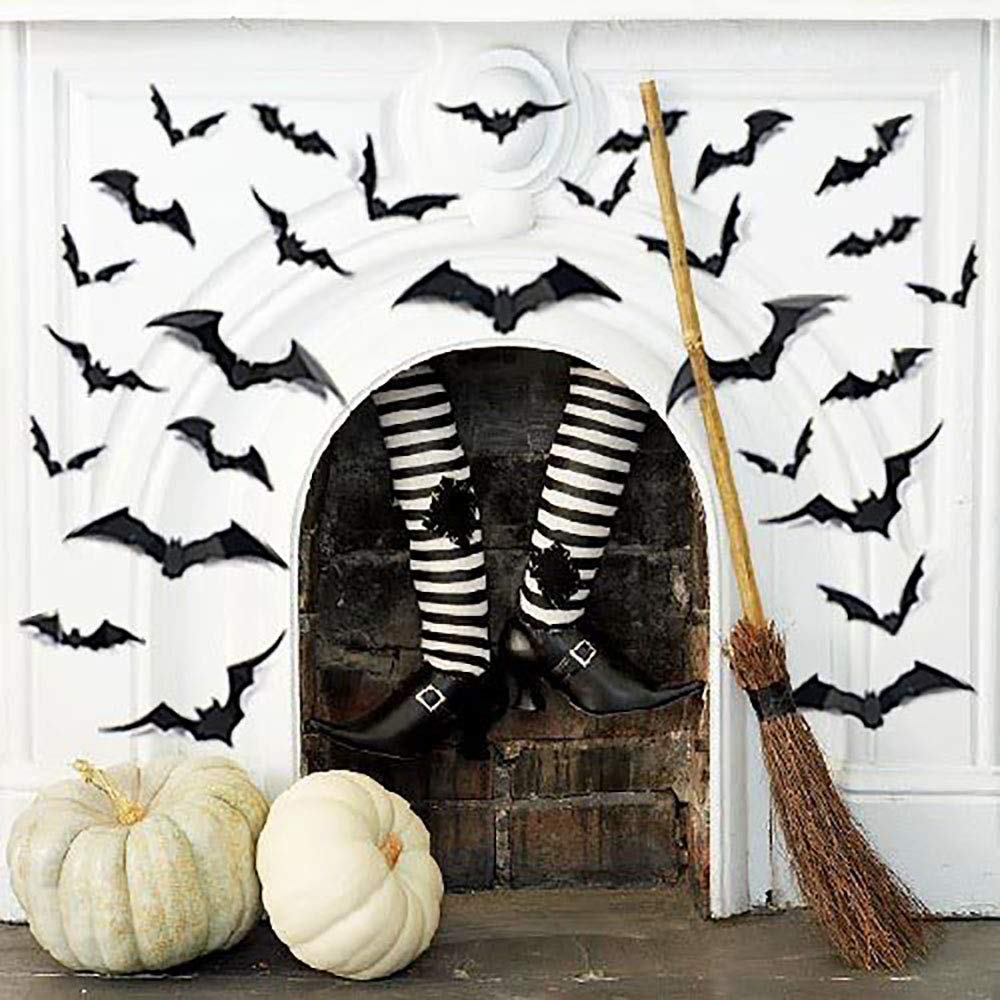 TissueDeep 132pcs Halloween 3D Bats Wall Decal Decorative Scary Wall Sticker, 4 Size, Halloween Eve Decor Home Window Decoration Set Party Supplies