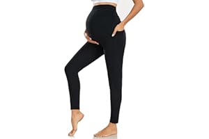 Farrobor Maternity Leggings Over Bump with Pockets - Stretchy Maternity Tights Pregnancy Pants for Women Soft Belly Support