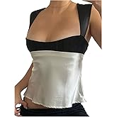 SOLY HUX Women's Satin Tank Top Color Block Scoop Neck Sleeveless Tie Back Summer Tops
