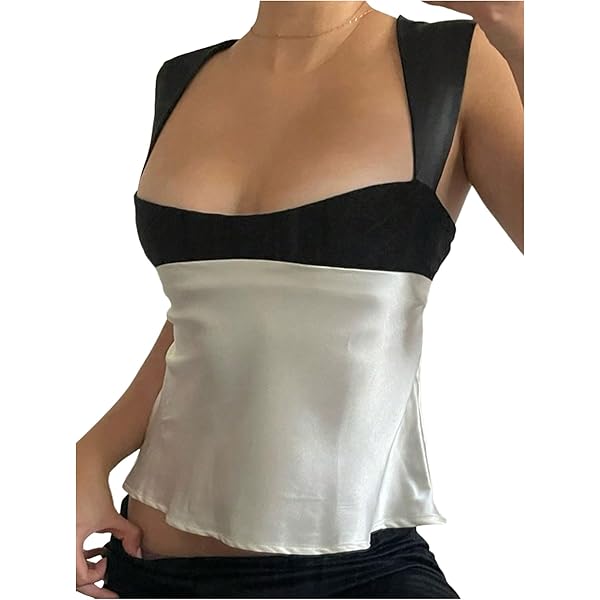 xxxiticat Women's Patchwork Satin Tank Top Sleeve Color