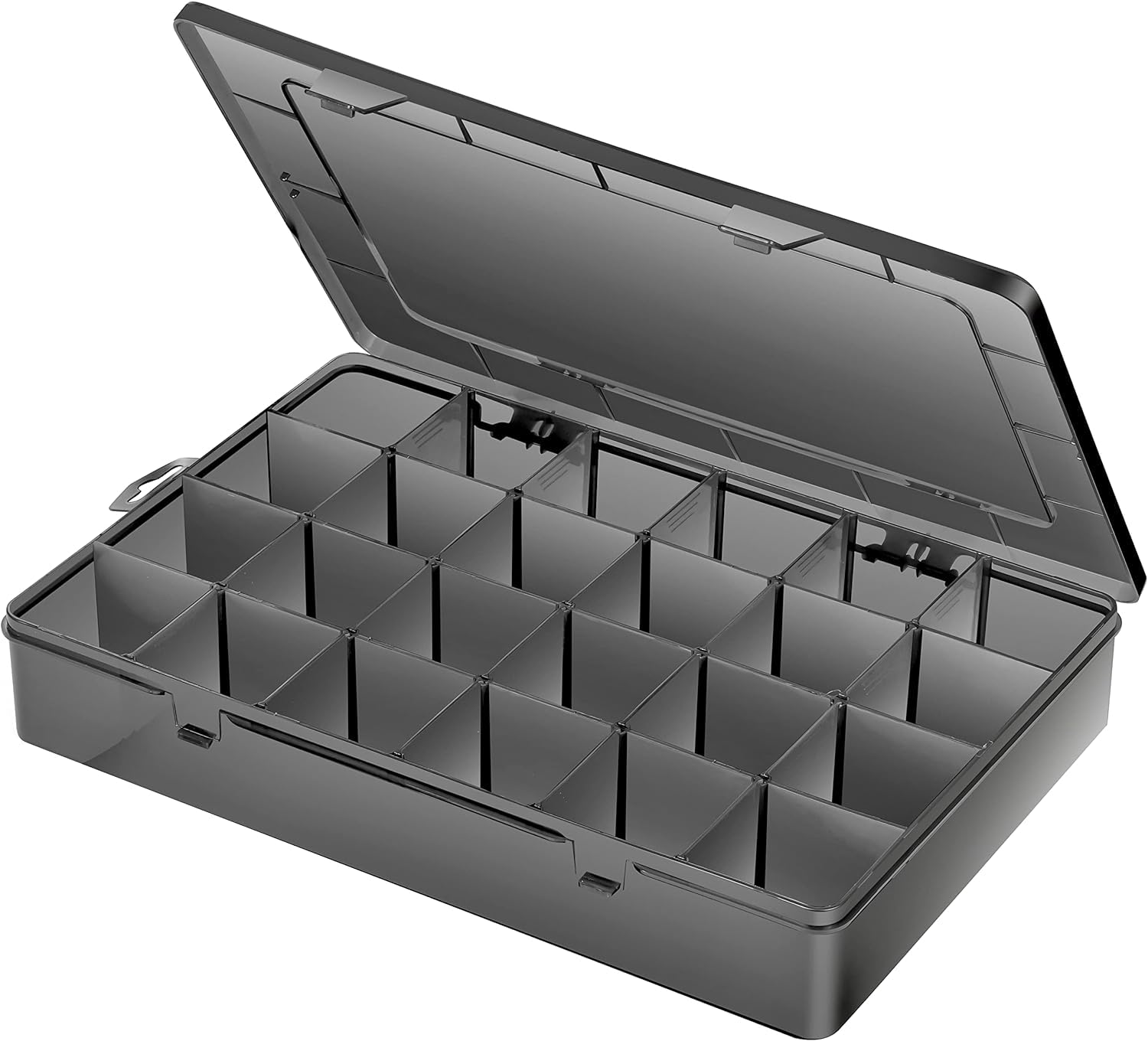 Gbivbe 24 Grids Extra Large Plastic Craft Storage Box, Black Plastic Organizer Container Compartment Bead Storage Box with Adjustable Dividers for Earring Jewelry Seed and Small Parts