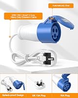 ROOTOMA Camping Electric Hook Up Cable 16Amp to 13Amp Adapter 1M 230V UK Plug view 2