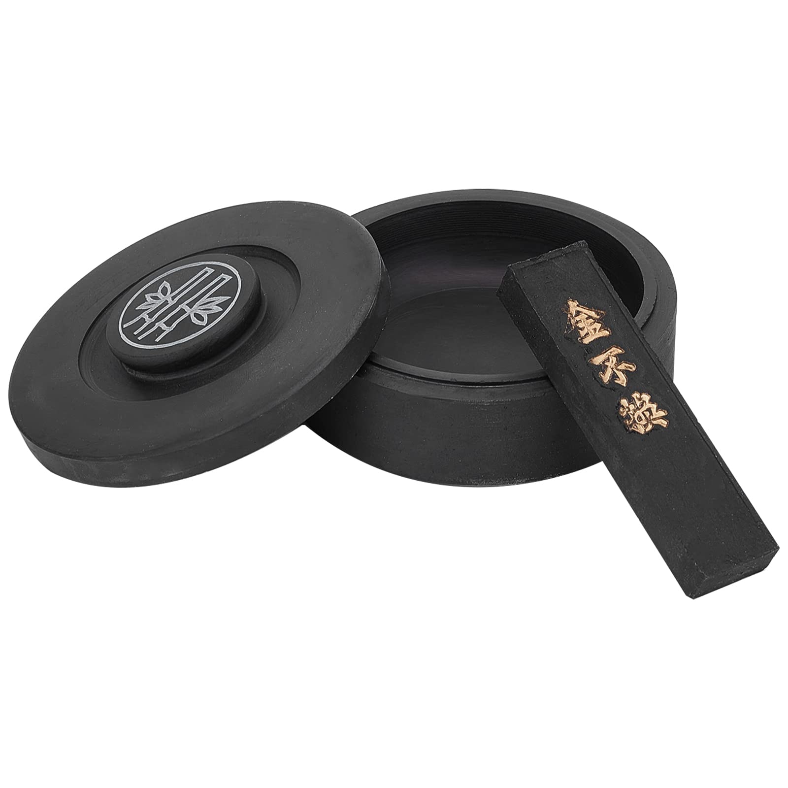 PH PandaHall Chinese Calligraphy Inkstone, Taditional Ink Stones Rectangle Ink Stick with Round Cover Natural Stone Wavy Storage Inks for Chinese Calligraphy Sumi Painting Practice Chinese New Year