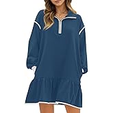 Wenrine Womens 2025 Fall Oversized Sweatshirt Dress Casual Long Sleeve Quarter Zip Ruffle Hem Pullover Mini Dresses