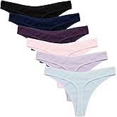 Ekouaer Womens Thongs Invisible Panties No Show Seamless Low Waist Breathable G-String Cotton Thongs 6 Pack