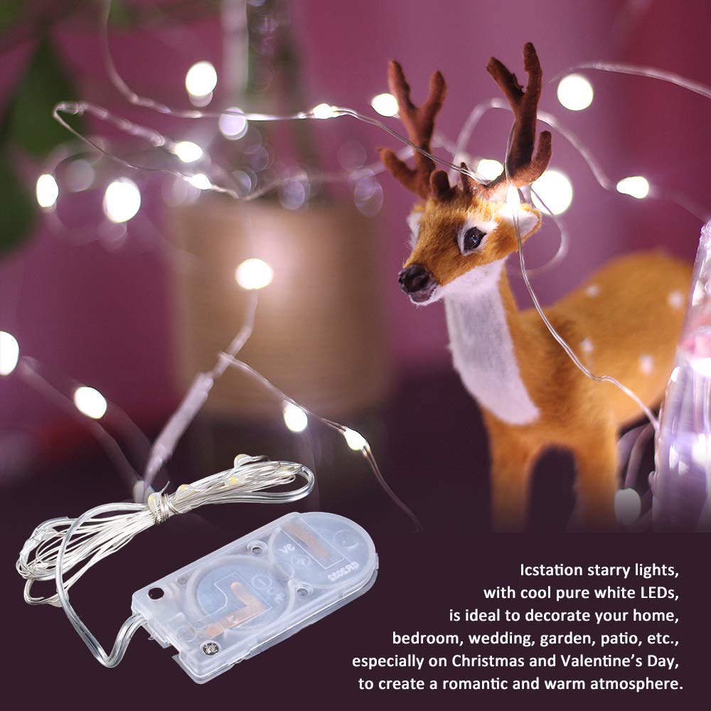 Icstation 3ft/1m Fairy String Light Pure White Strip Lights 10 Micro LED CR2032 Battery Powered Waterproof for Christmas Garden Patio Wedding Bedroom Decoration (Pack of 10)