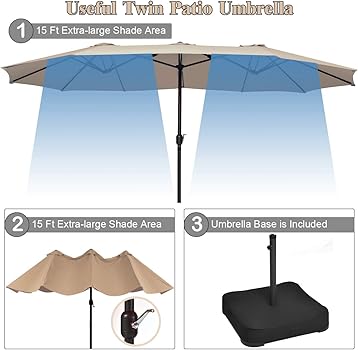 Amazon Com Tangkula 15 Ft Patio Double Sided Umbrella With Base Outdoor Extra Large Market Umbrella With Crank Handle Outdoor Twin Table Umbrella Base Included Umbrella With Crank And Base Beige Clothing