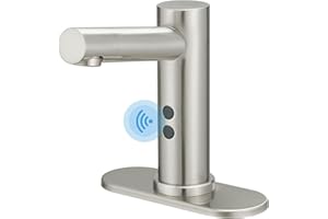 BWE Brushed Touchless Bathroom Sink Faucet Hands Free Automatic Sensor Faucet with Hole Cover Plate Sensor Motion Smart Bathroom Wash Basin Sink Faucet Nickel with Supply Lines