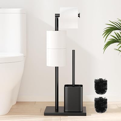 Susswiff Stainless Steel Free Standing Toilet Roll Holder with Brush