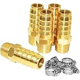 JoyTube 5 Pcs Hose Barb Fittings 3/8" Barb to 1/4" NPT Male Thread Brass Metals Adapter Connector with Hose Clamp