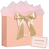 13" Gift Bags with Handles and Bow Ribbon, Large Gift Bag with 3 Tissue Paper and 1 Card for Birthdays, Baby Showers, Wedding, Bridal Showers, Mother's Day (Coral Pink)