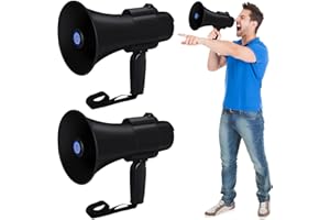 Leumoi 2 Pcs Portable Megaphone Speaker 35 Watt Power Black Rechargeable Lightweight Megaphone Bullhorn Built in Music/Siren 300S Recording 984 Feet Range with Volume Control and Strap Without Battery