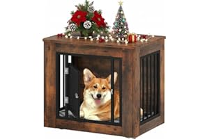 YITAHOME 27.2" L Dog Crate Furniture for Medium Dogs, 2-in-1 Iron-Wood Fusion Dog cage Indoor up to 30 lb, Side End Table, Modern Dogs Kennel with Waterproof Top, Safety Corners,Steel Lock,Rustic