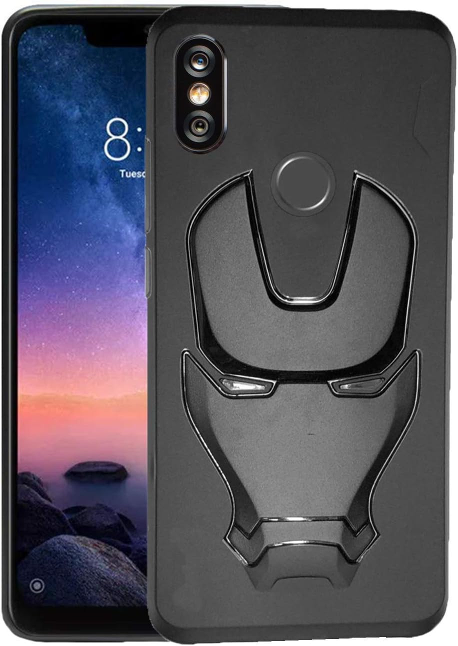 JT Soft Silicone Rubberized Coating Full Protection Marvel Avengers Iron Man Back Case Cover for Xiaomi Redmi Mi Note 6 Pro (Black)